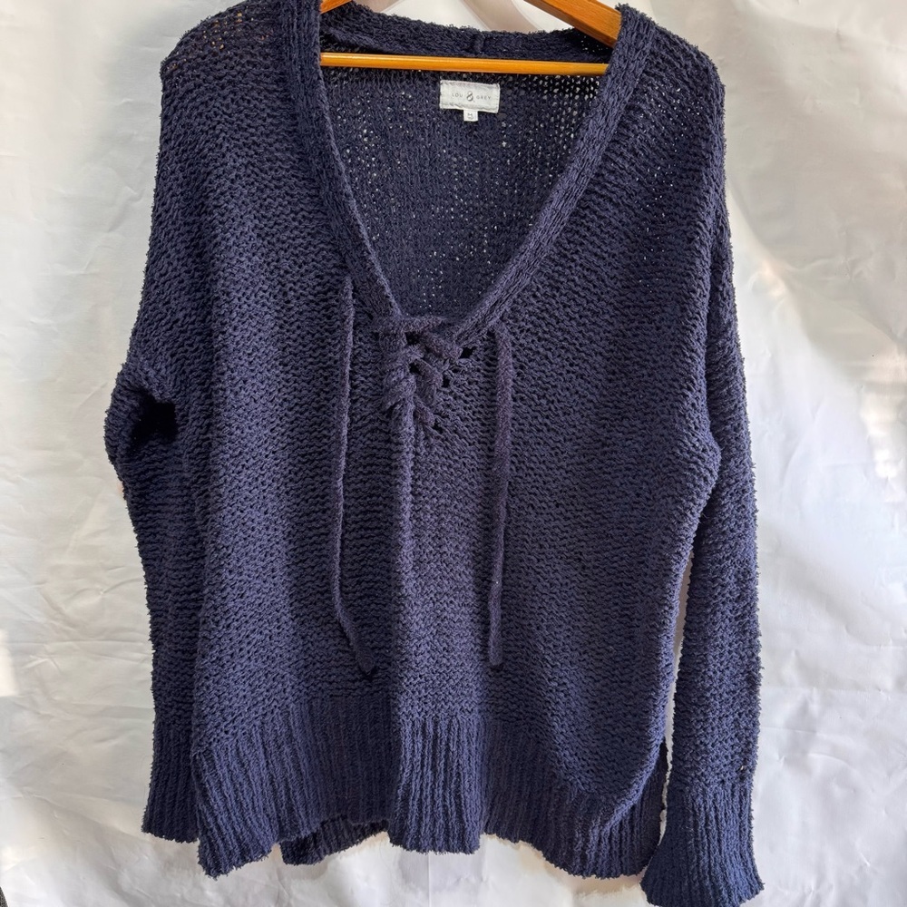 Lou and grey // navy lace front open knit oversized sweater size medium oct1